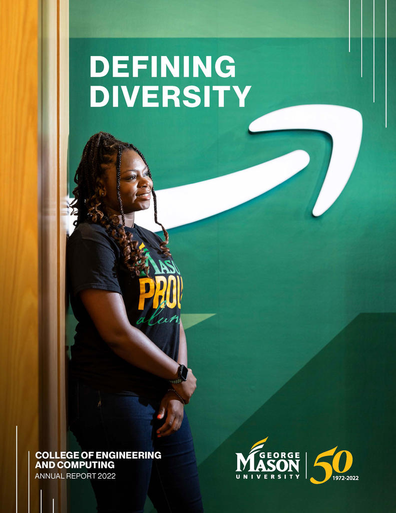 Black female student wearing a black "Mason Proud" t-shirt for a cover photo